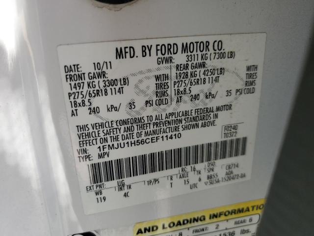 1FMJU1H56CEF11410 - 2012 FORD EXPEDITION XLT 白色 照片 13