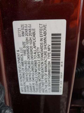 5FNYF7H58MB012284 - 2021 HONDA PASSPORT EXL RED photo 14