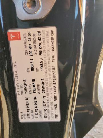 5YJ3E1EA8JF016181 - 2018 TESLA MODEL 3 BLACK photo 12