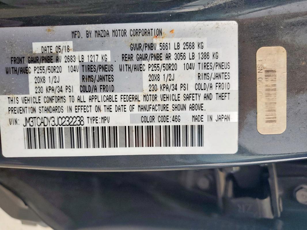 JM3TCADY3J0232238 - 2018 MAZDA CX-9 GRAND TOURING GRAY photo 13