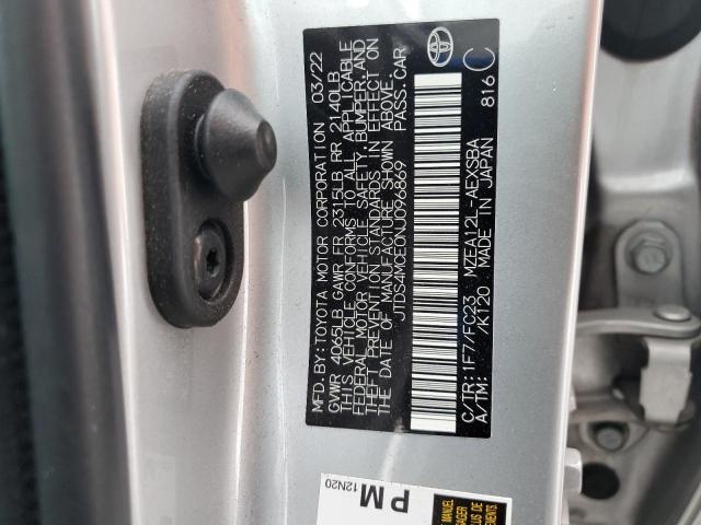 JTDS4MCE0NJ096869 - 2022 TOYOTA COROLLA SE SILVER photo 12