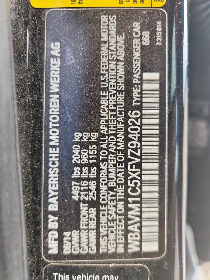 WBAVM1C5XFVZ94026 - 2015 BMW X1 SDRIVE28I BLACK photo 13