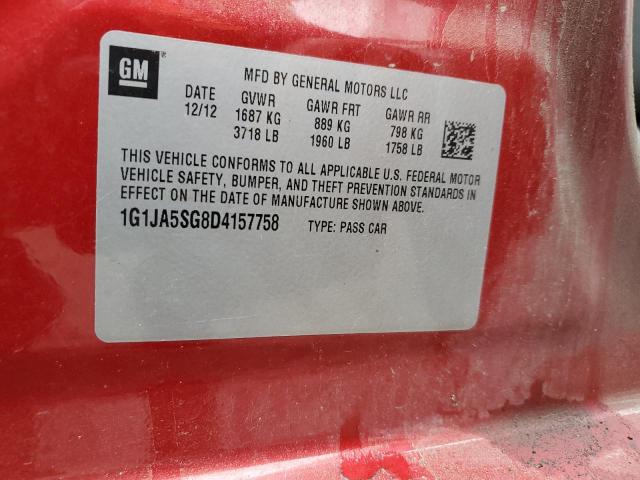 1G1JA5SG8D4157758 - 2013 CHEVROLET SONIC LS 红色 照片 12