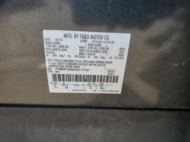 1FM5K7D89JGC11727 - 2018 FORD EXPLORER XLT 黑色 照片 13