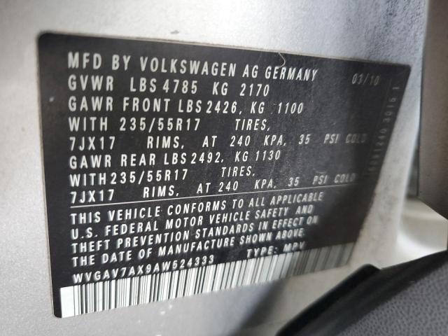 WVGAV7AX9AW524333 - 2010 VOLKSWAGEN TIGUAN S SILVER photo 13
