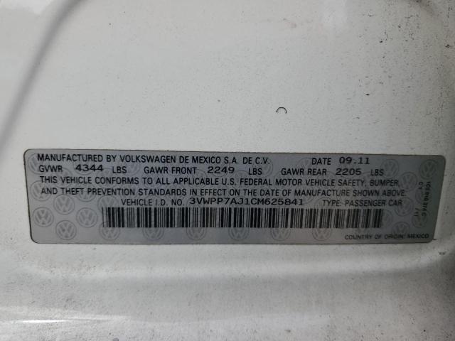3VWPP7AJ1CM625841 - 2012 VOLKSWAGEN JETTA S WHITE photo 12