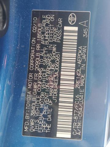 JTDBU4EE3AJ060651 - 2010 TOYOTA COROLLA BASE BLUE photo 12