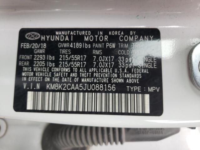 KM8K2CAA5JU088156 - 2018 HYUNDAI KONA SEL WHITE photo 13