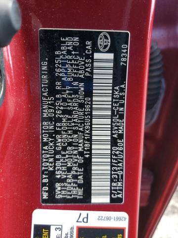 4T1BF1FK9GU519620 - 2016 TOYOTA CAMRY LE RED photo 12