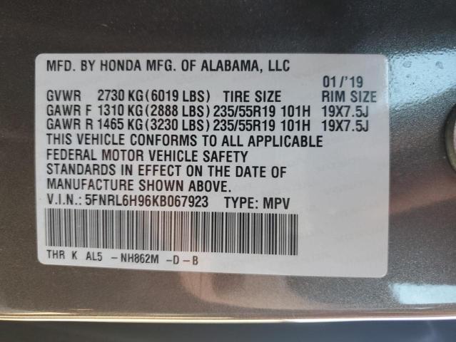 5FNRL6H96KB067923 - 2019 HONDA ODYSSEY ELITE Gris foto 13