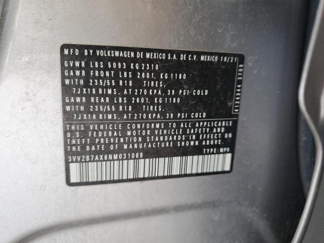 3VV2B7AX6NM031069 - 2022 VOLKSWAGEN TIGUAN SE ვერცხლისფერი ფოტო 13