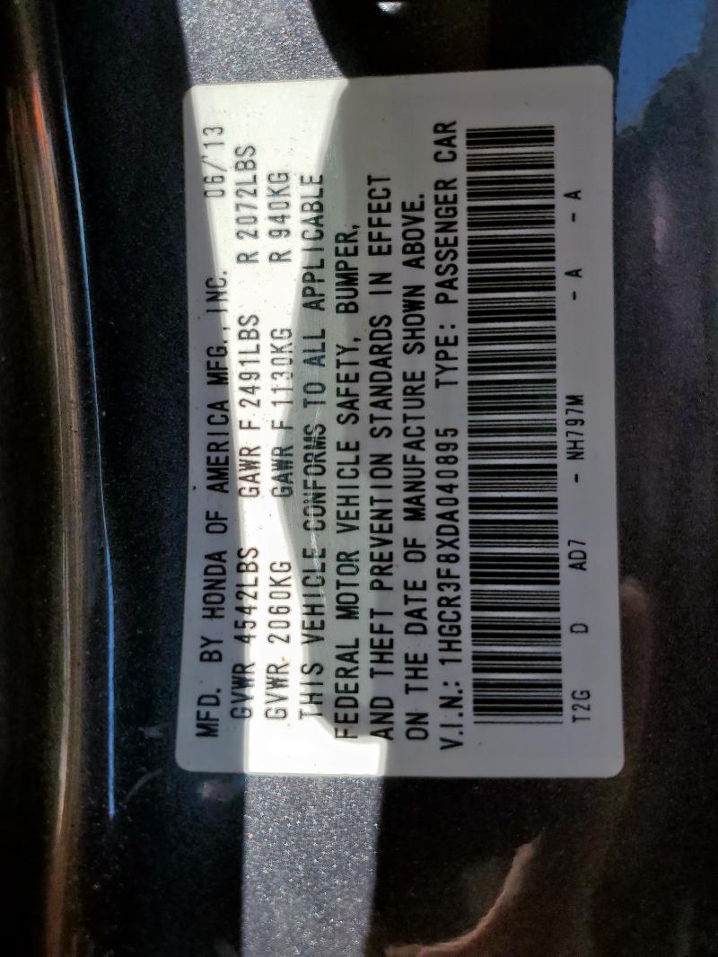 1HGCR3F8XDA040895 - 2013 HONDA ACCORD EXL CHARCOAL photo 12