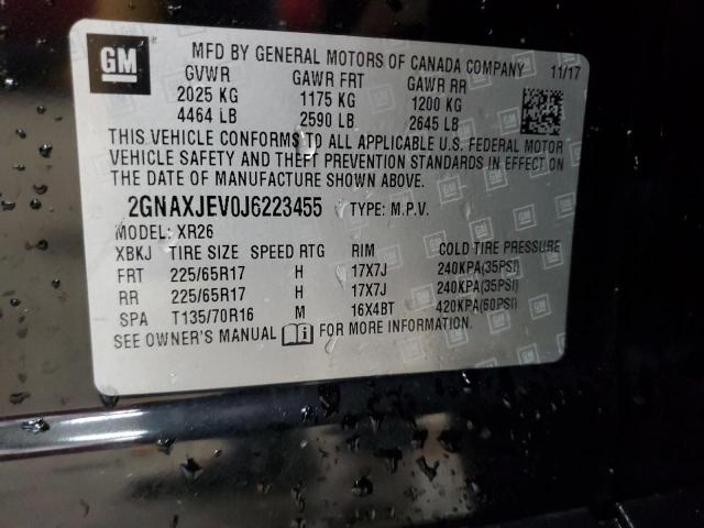 2GNAXJEV0J6223455 - 2018 CHEVROLET EQUINOX LT BLACK photo 14