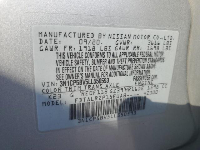 3N1CP5BV5LL550593 - 2020 NISSAN KICKS S SILVER photo 13