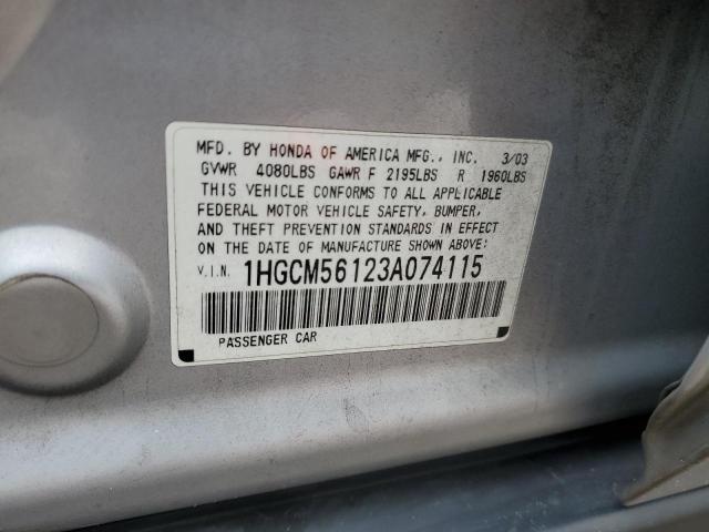 1HGCM56123A074115 - 2003 HONDA ACCORD DX SILVER photo 12