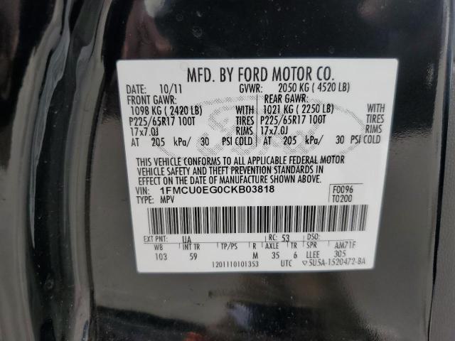 1FMCU0EG0CKB03818 - 2012 FORD ESCAPE LIMITED BLACK photo 13