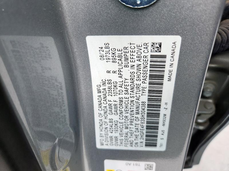 2HGFE4F83SH304388 - 2025 HONDA CIVIC SPORT ვერცხლისფერი ფოტო 13