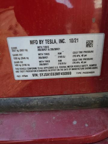 5YJSA1E63MF450869 - 2021 TESLA MODEL S RED photo 12