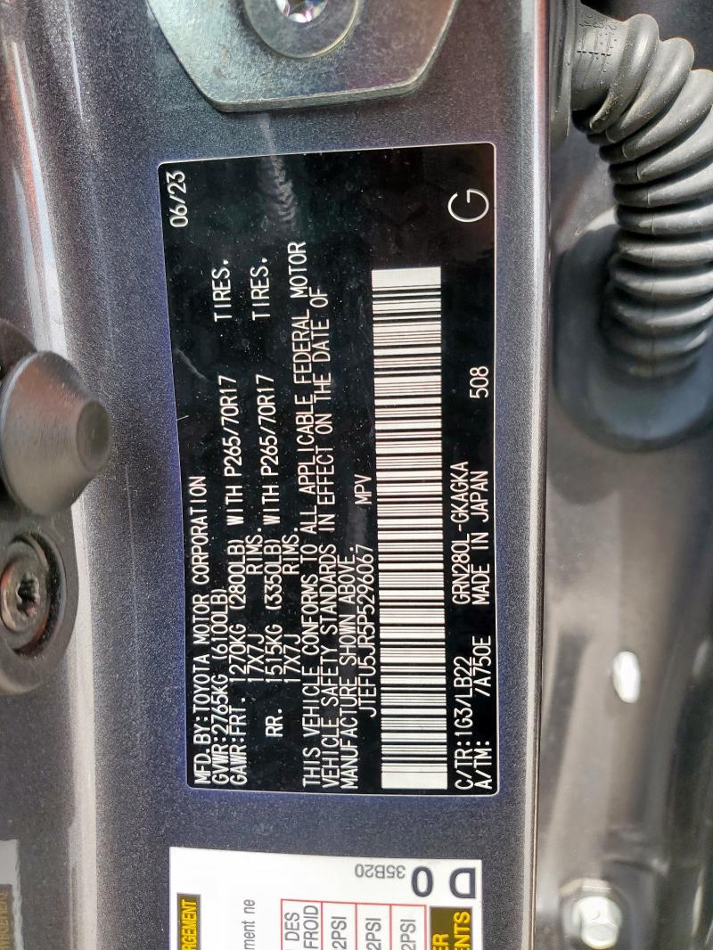 JTEFU5JR5P5296067 - 2023 TOYOTA 4RUNNER SR5 GRAY photo 13