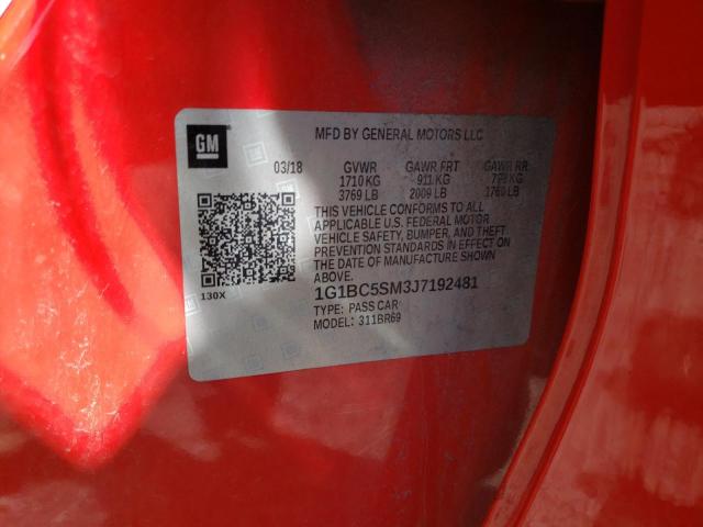 1G1BC5SM3J7192481 - 2018 CHEVROLET CRUZE LS 红色 照片 12