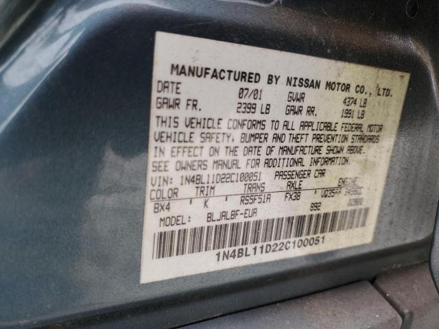 1N4BL11D22C100051 - 2002 NISSAN ALTIMA SE TEAL photo 12