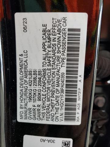 1HGCY1F38PA040359 - 2023 HONDA ACCORD EX BLACK photo 12