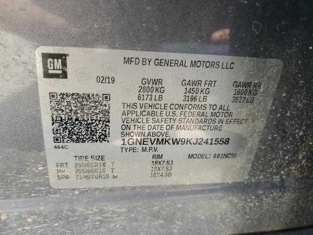 1GNEVMKW9KJ241558 - 2019 CHEVROLET TRAVERSE LT SILVER photo 13