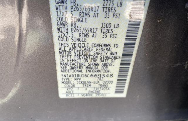 5N1AR18U16C669548 - 2006 NISSAN PATHFINDER LE 灰色 照片 10