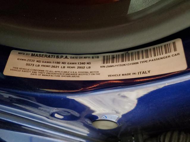 ZAM57YTS2K1315906 - 2019 MASERATI GHIBLI S ლურჯი ფოტო 12