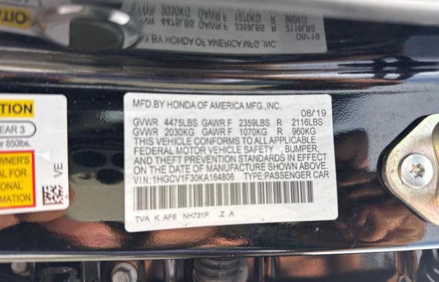 1HGCV1F30KA164806 - 2019 HONDA ACCORD SPORT Noir photo 10