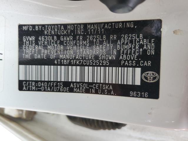 4T1BF1FK7CU525295 - 2012 TOYOTA CAMRY BASE WHITE photo 13
