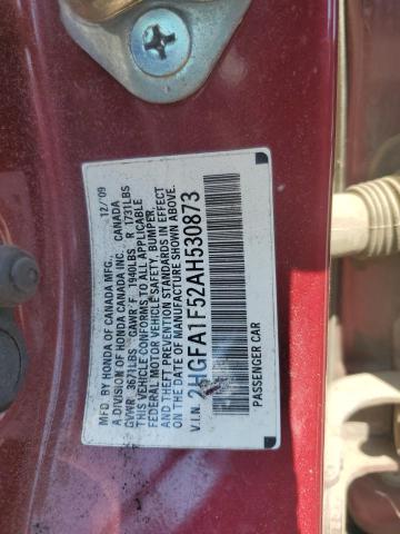 2HGFA1F52AH530873 - 2010 HONDA CIVIC LX წითელი ფოტო 12