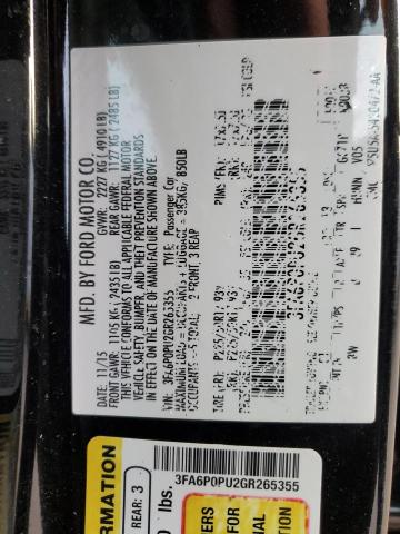 3FA6P0PU2GR265355 - 2016 FORD FUSION SE PHEV BLACK photo 12