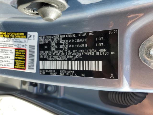 5TDHZRBH5MS128091 - 2021 TOYOTA HIGHLANDER XLE Azul foto 13