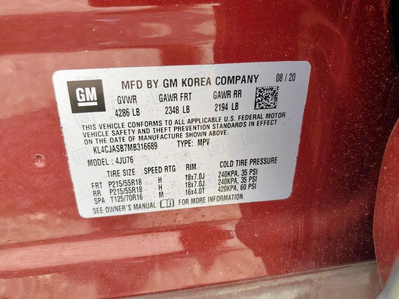 KL4CJASB7MB316689 - 2021 BUICK ENCORE PREFERRED BURGUNDY photo 13