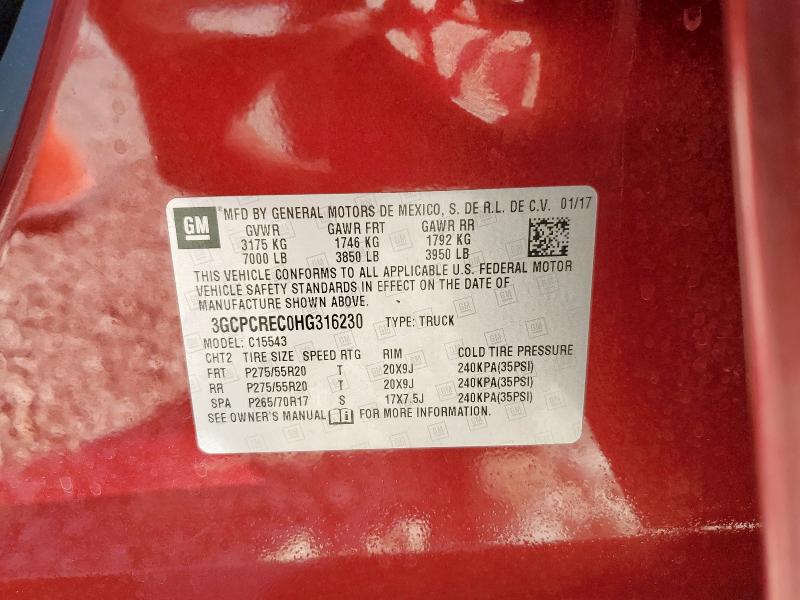 3GCPCREC0HG316230 - 2017 CHEVROLET SILVERADO C1500 LT RED photo 12