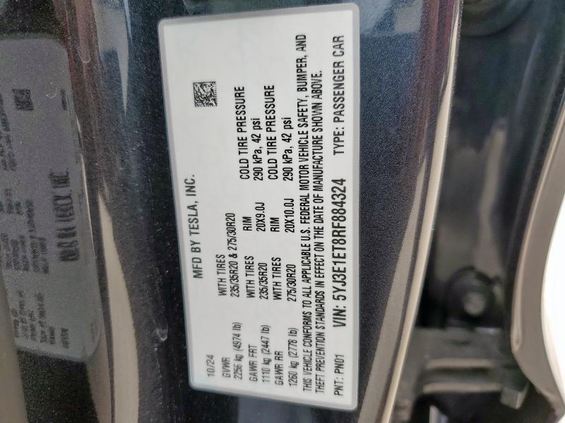 5YJ3E1ET8RF884324 - 2024 TESLA MODEL 3 Темно-сірий фото 12