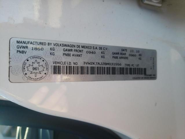 3VW2K7AJ2BM031556 - 2011 VOLKSWAGEN JETTA BASE 白色 照片 12