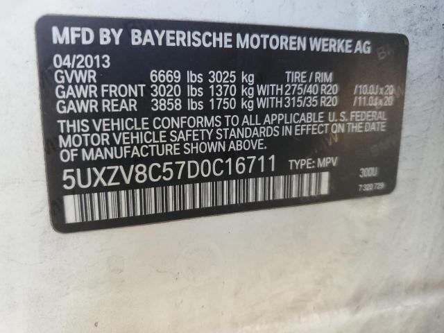 5UXZV8C57D0C16711 - 2013 BMW X5 XDRIVE50I WHITE photo 13