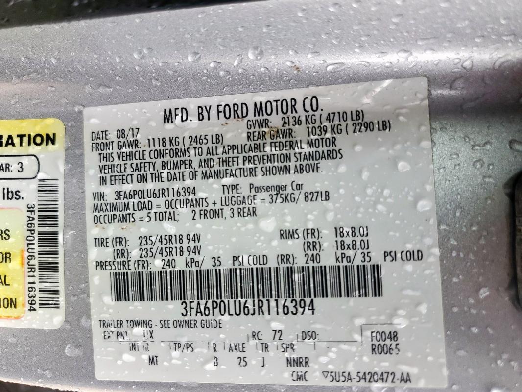 3FA6P0LU6JR116394 - 2018 FORD FUSION SE HYBRID 灰色 照片 13