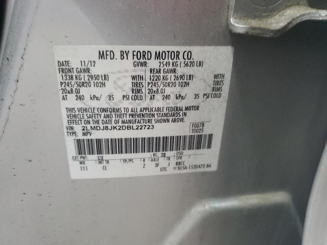 2LMDJ8JK2DBL22723 - 2013 LINCOLN MKX SILVER photo 13