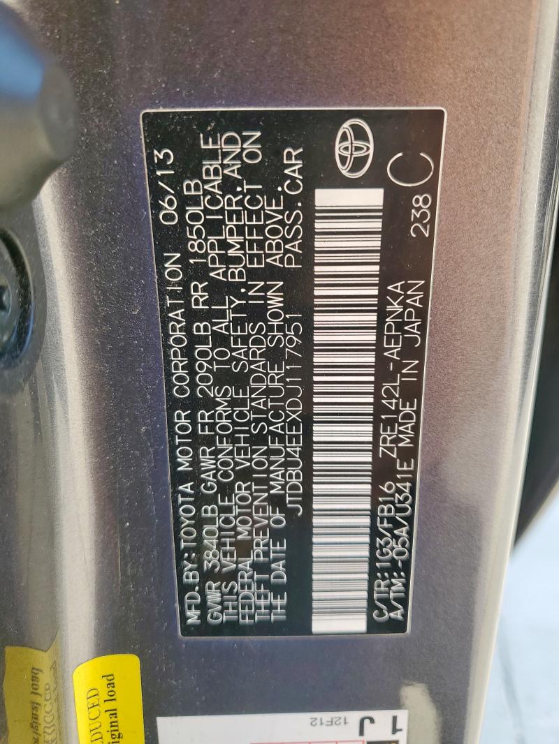 JTDBU4EEXDJ117951 - 2013 TOYOTA COROLLA BASE Boz foto 12