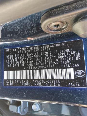 4T1T11AK6MU575844 - 2021 TOYOTA CAMRY SE 蓝色 照片 12