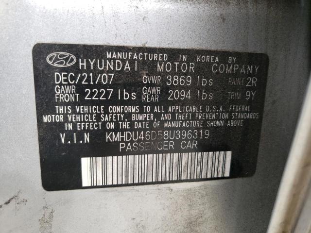 KMHDU46D58U396319 - 2008 HYUNDAI ELANTRA GLS SILVER photo 12