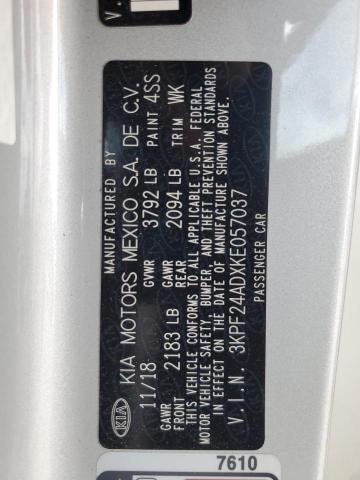 3KPF24ADXKE057037 - 2019 KIA FORTE FE SILVER photo 13