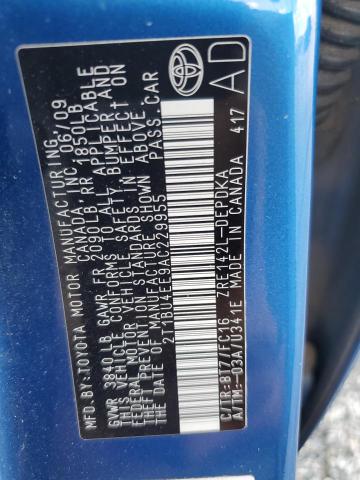 2T1BU4EE9AC229955 - 2010 TOYOTA COROLLA BASE BLUE photo 12