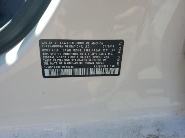 1VWBT7A38FC010815 - 2015 VOLKSWAGEN PASSAT SE WHITE photo 12