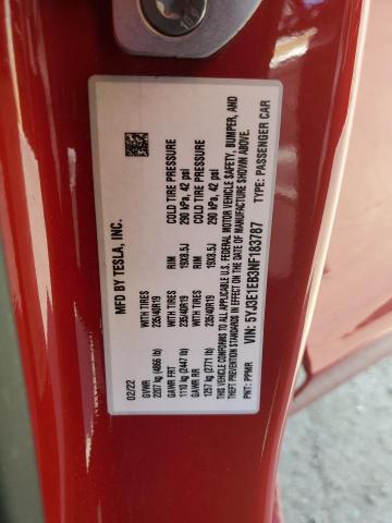 5YJ3E1EB3NF183787 - 2022 TESLA MODEL 3 Կարմիր լուսանկար 12
