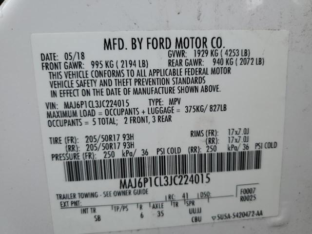 MAJ6P1CL3JC224015 - 2018 FORD ECOSPORT SES Biały zdjęcie 13