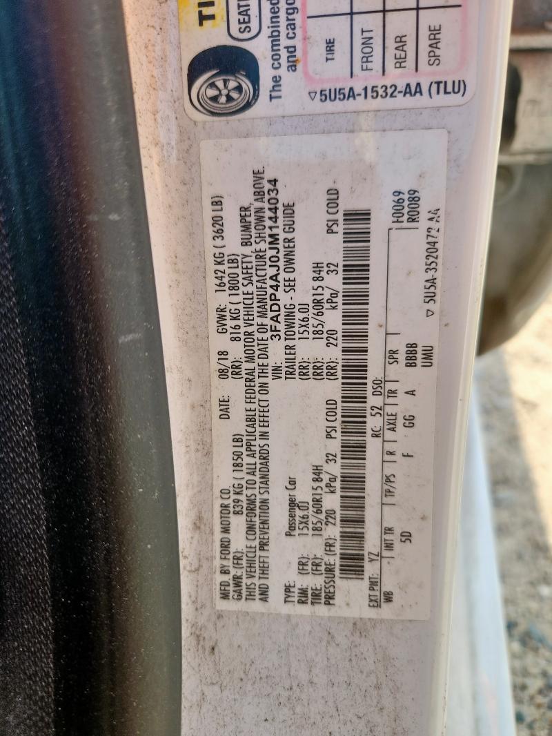 3FADP4AJ0JM144034 - 2018 FORD FIESTA S Ağ foto 12